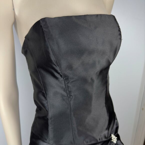 JESSICA MCCLINTOCK GUNNE SAX Puffy Waist 80s Strapless Satin Mini Black Dress  5 - Picture 3 of 14